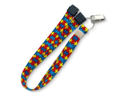 Cordão autismo para crachás 85cm c/ Trava de Segurança + Clips Jacaré